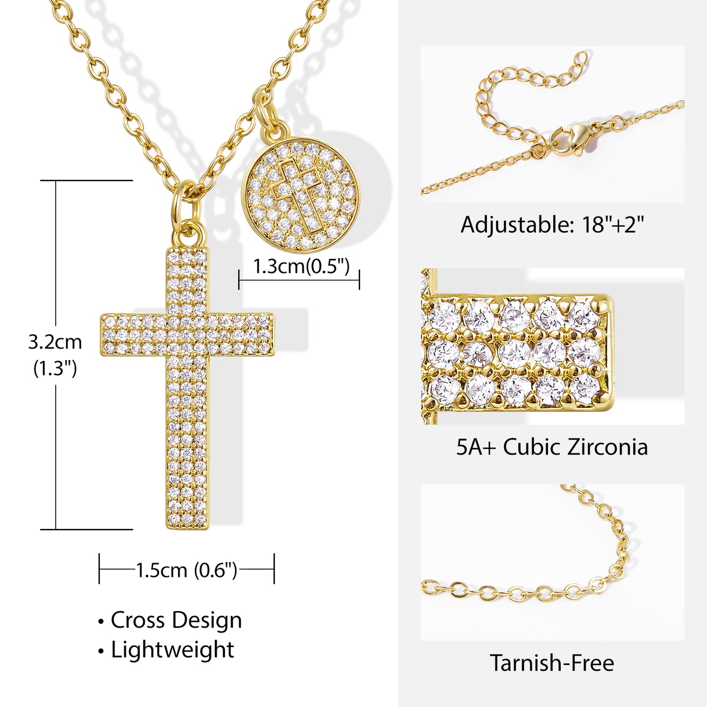 KissYan Cross Necklace Cubic Zirconia Faith Pendant