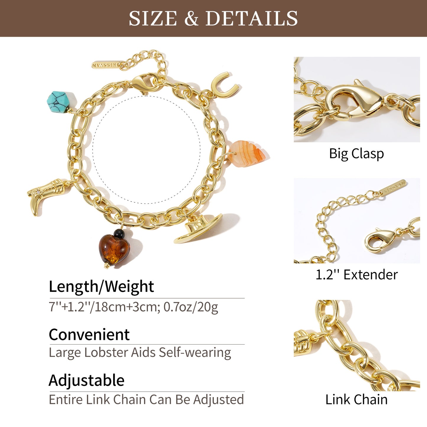 KissYan Cowgirl Charm Boot Horseshoe Turquoise Pendant Bracelets