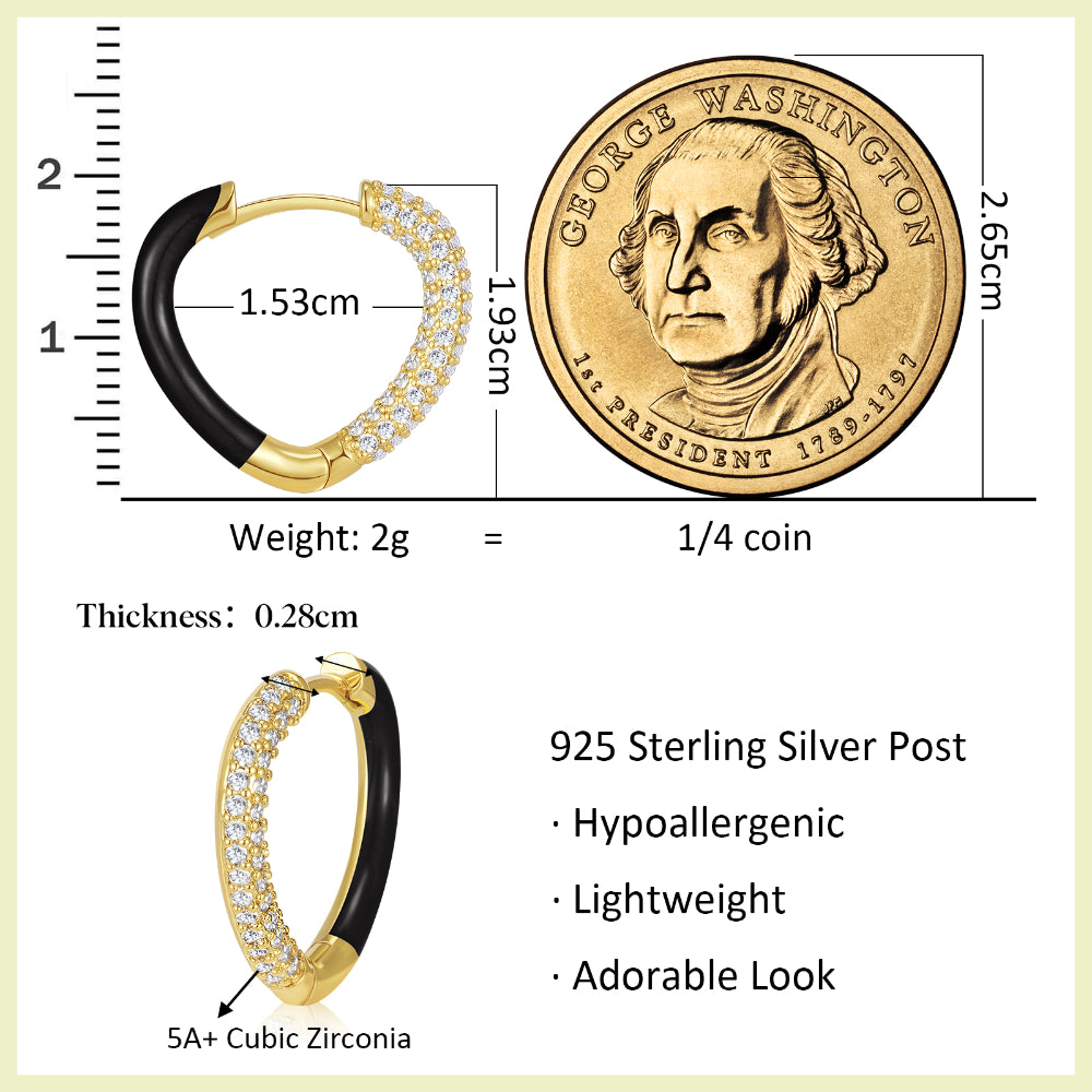 Black Enamel Heart-shaped Huggie Hoop Earrings