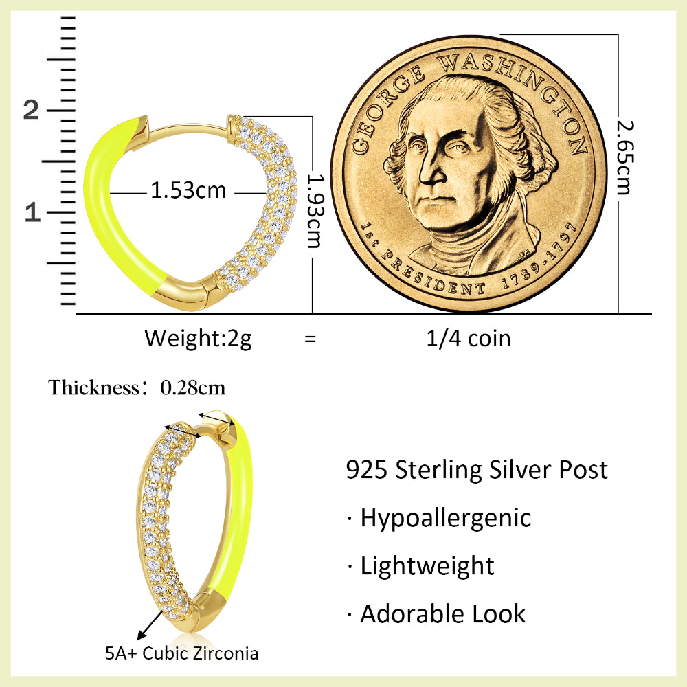 Yellow Enamel Heart Huggie Earrings