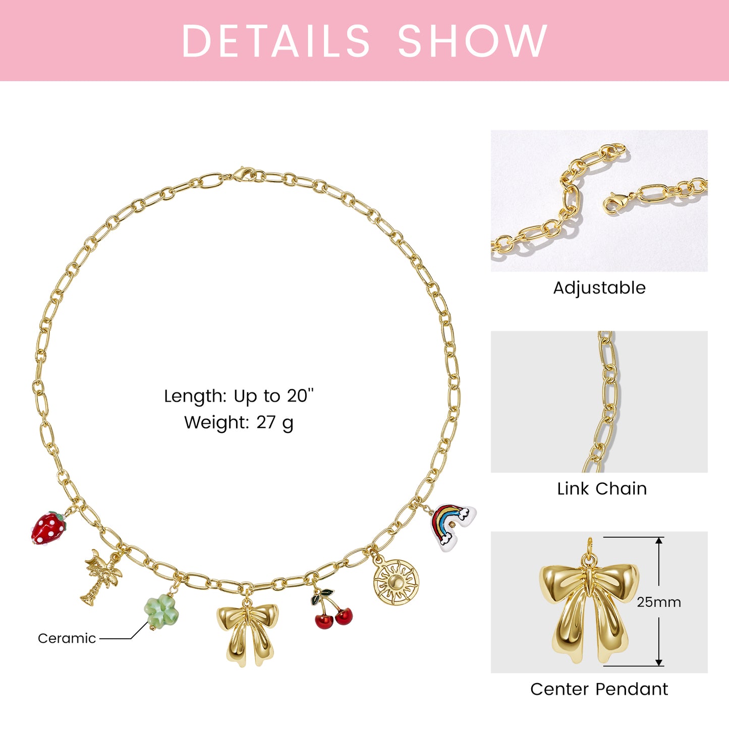 KissYan Charm Necklace Heart Starfish Sun Pendant