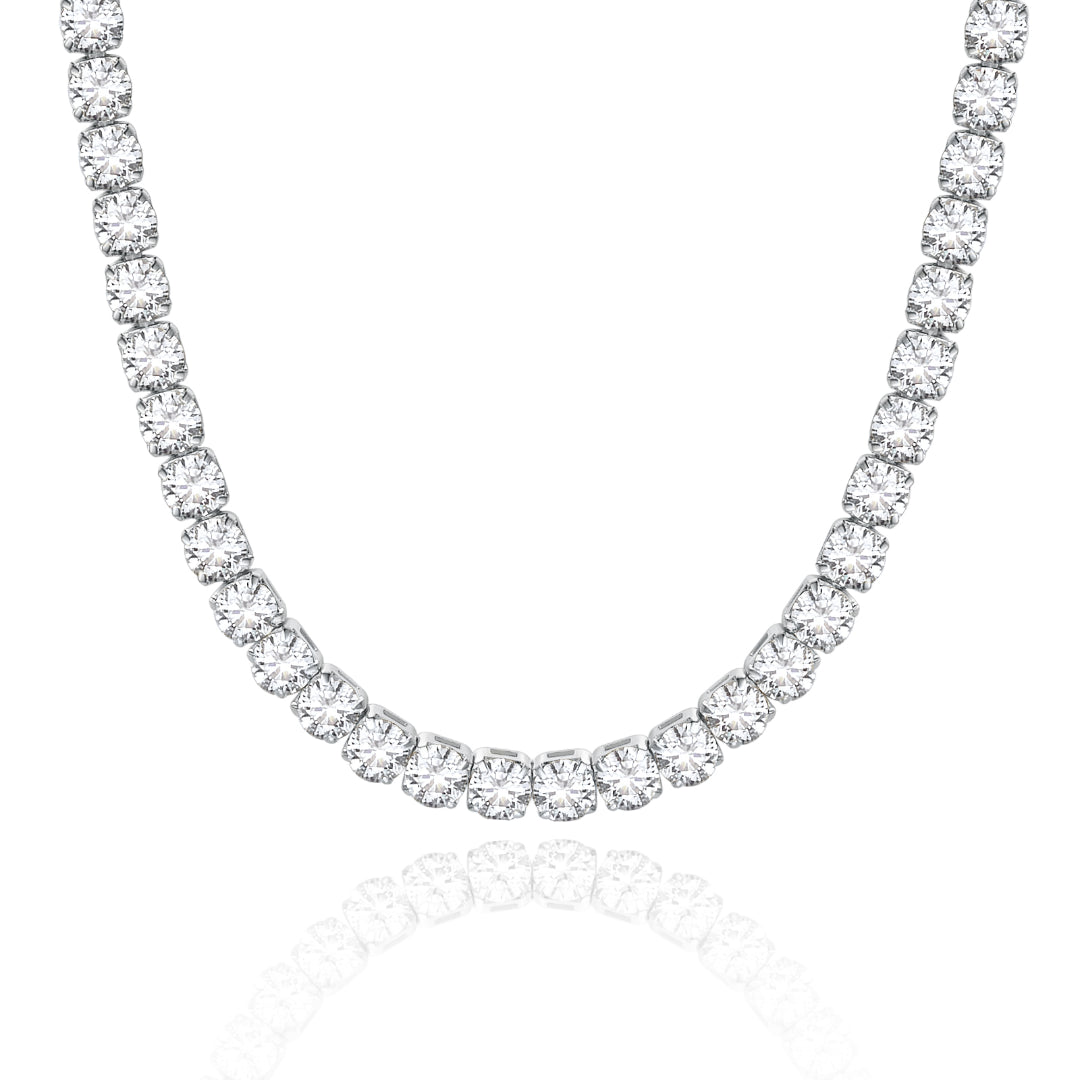 14K Gold Diamond Tennis Necklace CZ Baguette Tennis Chain- Round CZ