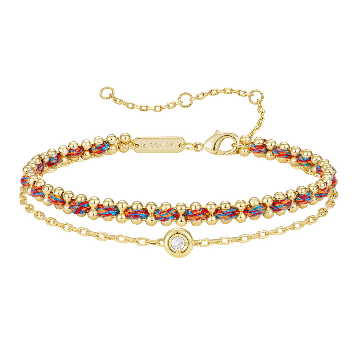 KissYan Adjustable Sports String Stackable Bracelet 14K Gold Plated