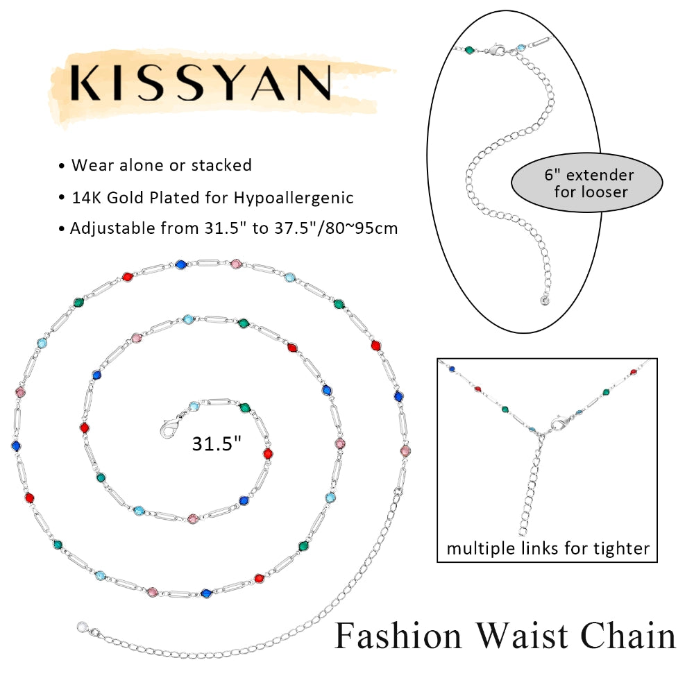 Fun and Trendy 14K Gold Adjustable Waist Body Chains with Colorful Bones