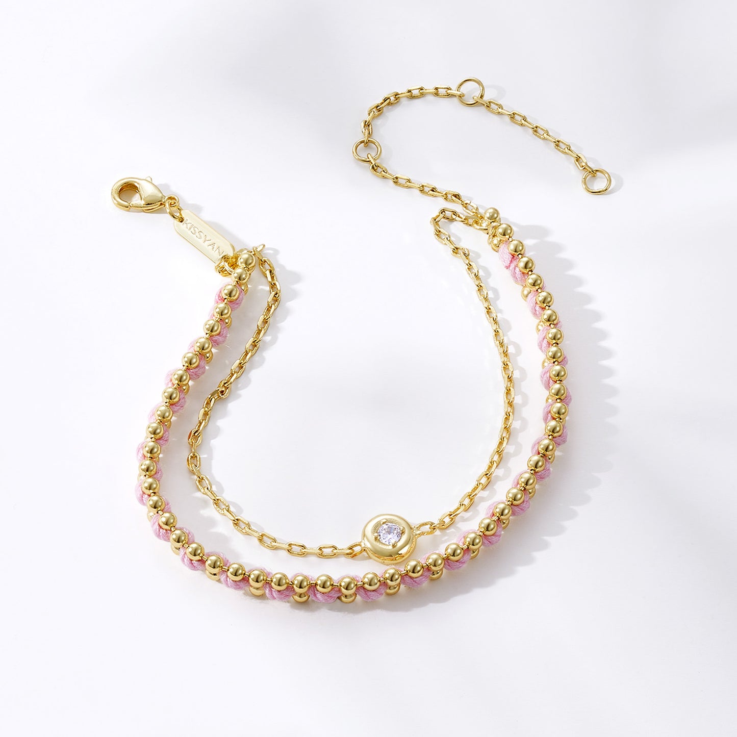 KissYan Adjustable Sports String  Stackable Bracelet 14K Gold Plated