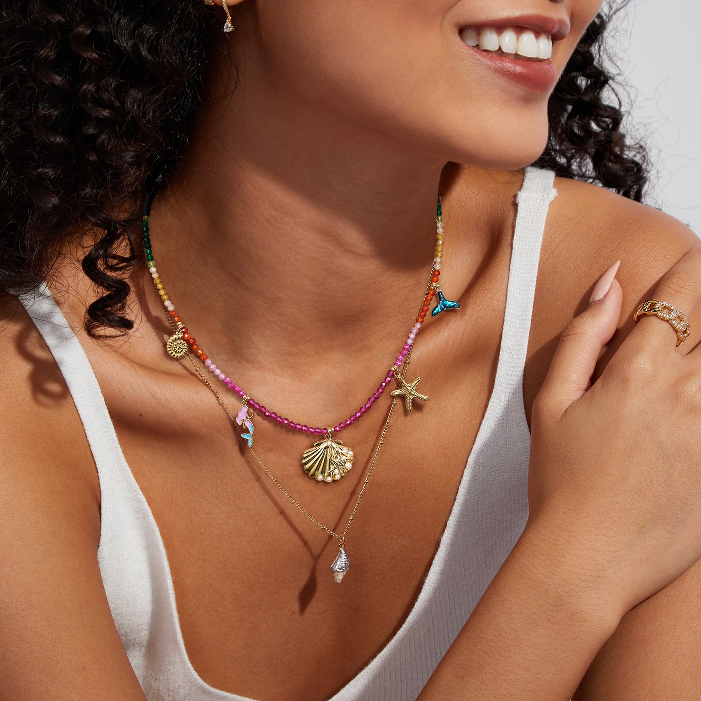 KissYan Beaded Necklace Beach Shell Star Starfish Mermaid