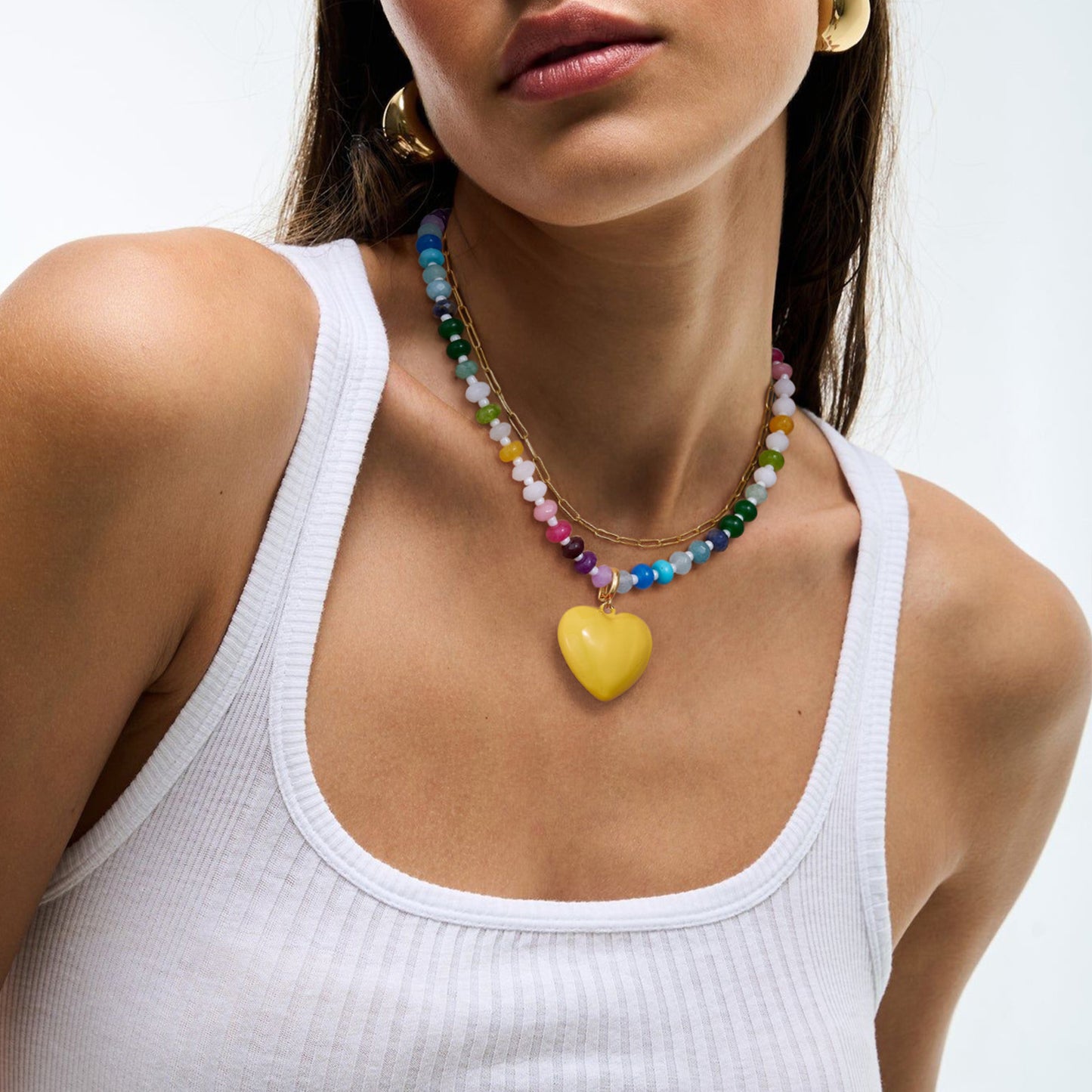 KissYan Beaded Bubble Puffy Heart Necklaces Colorful Choker