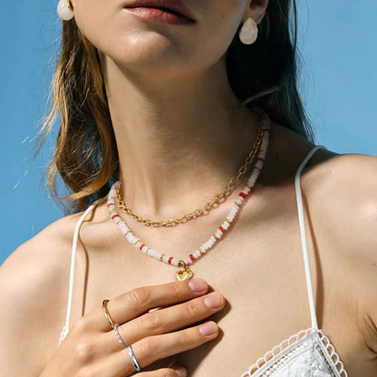 KissYan Beaded Layered Pendant Necklace with Link Chain