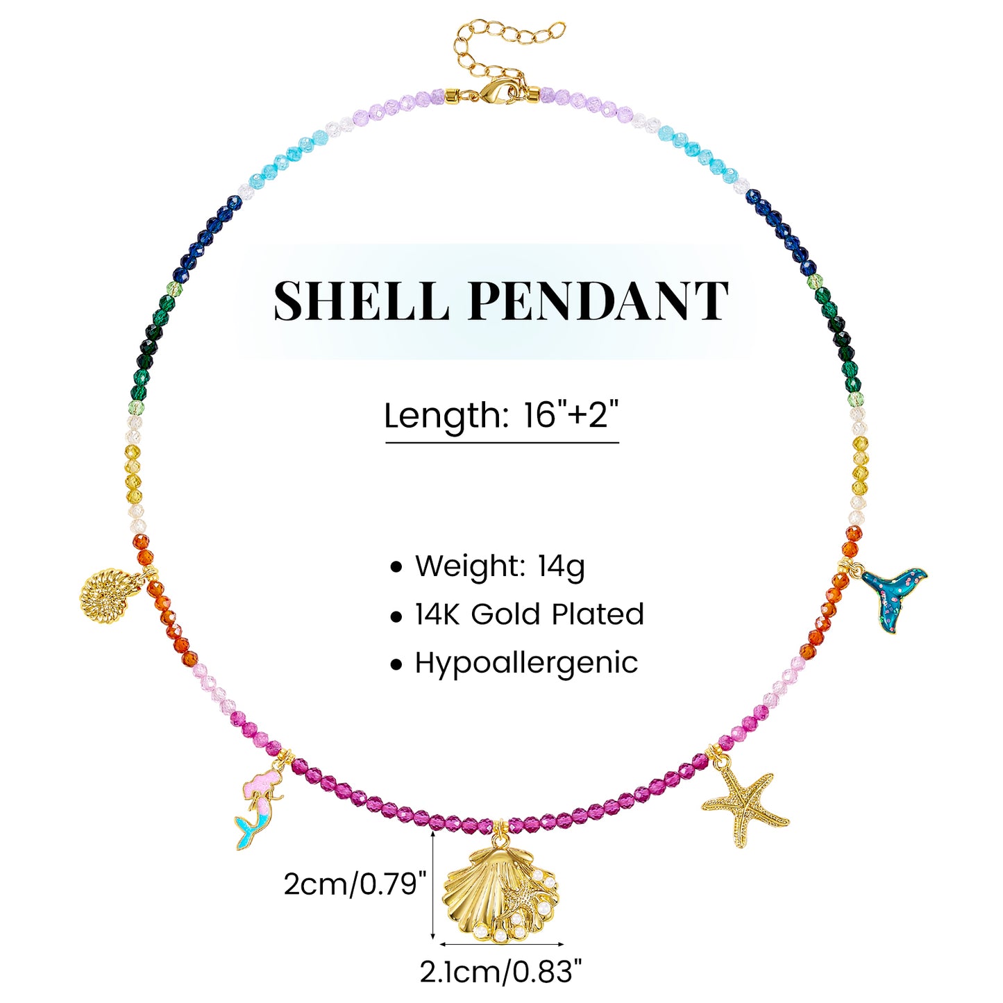 KissYan Beaded Necklace Beach Shell Star Starfish Mermaid