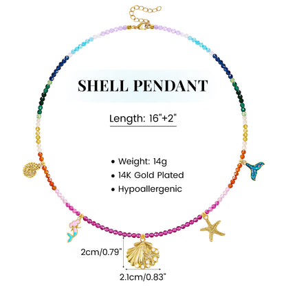 KissYan Beaded Necklace Beach Shell Star Starfish Mermaid