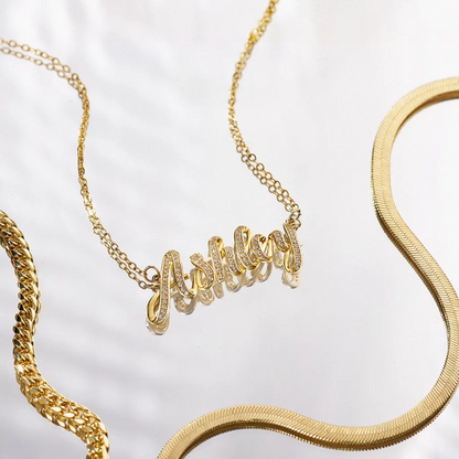 Sterling Silver Dimensional Name Necklace With Diamond