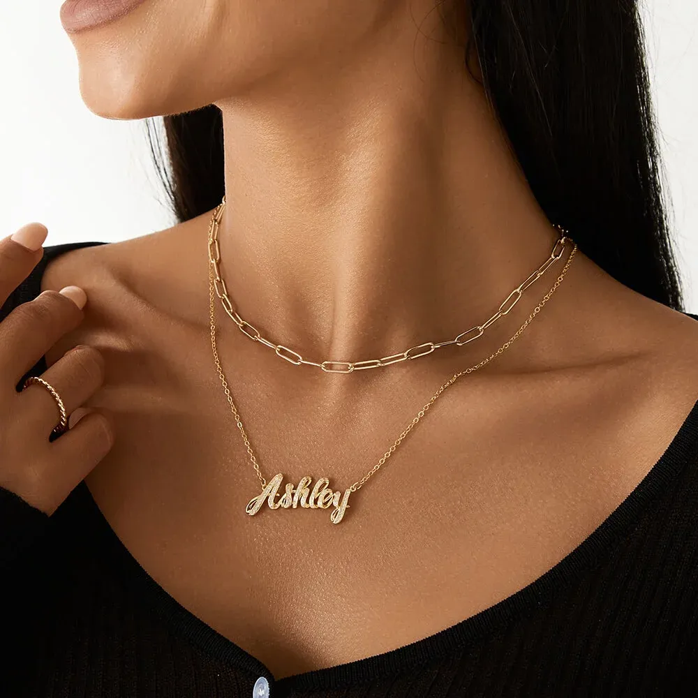 Sterling Silver Dimensional Name Necklace With Diamond