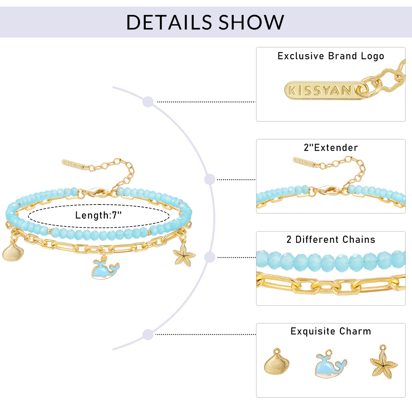 KissYan Adjustable Stackable Enamel Beaded Bracelets for Women