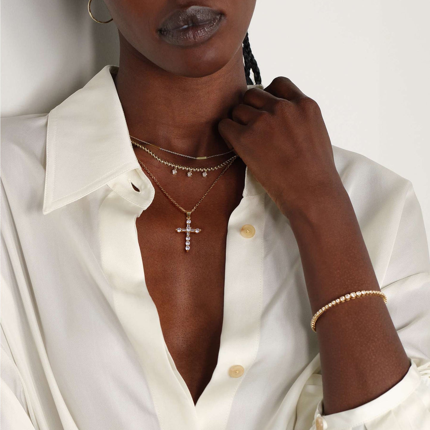 KissYan Cross Necklace Cubic Zirconia Faith Pendant