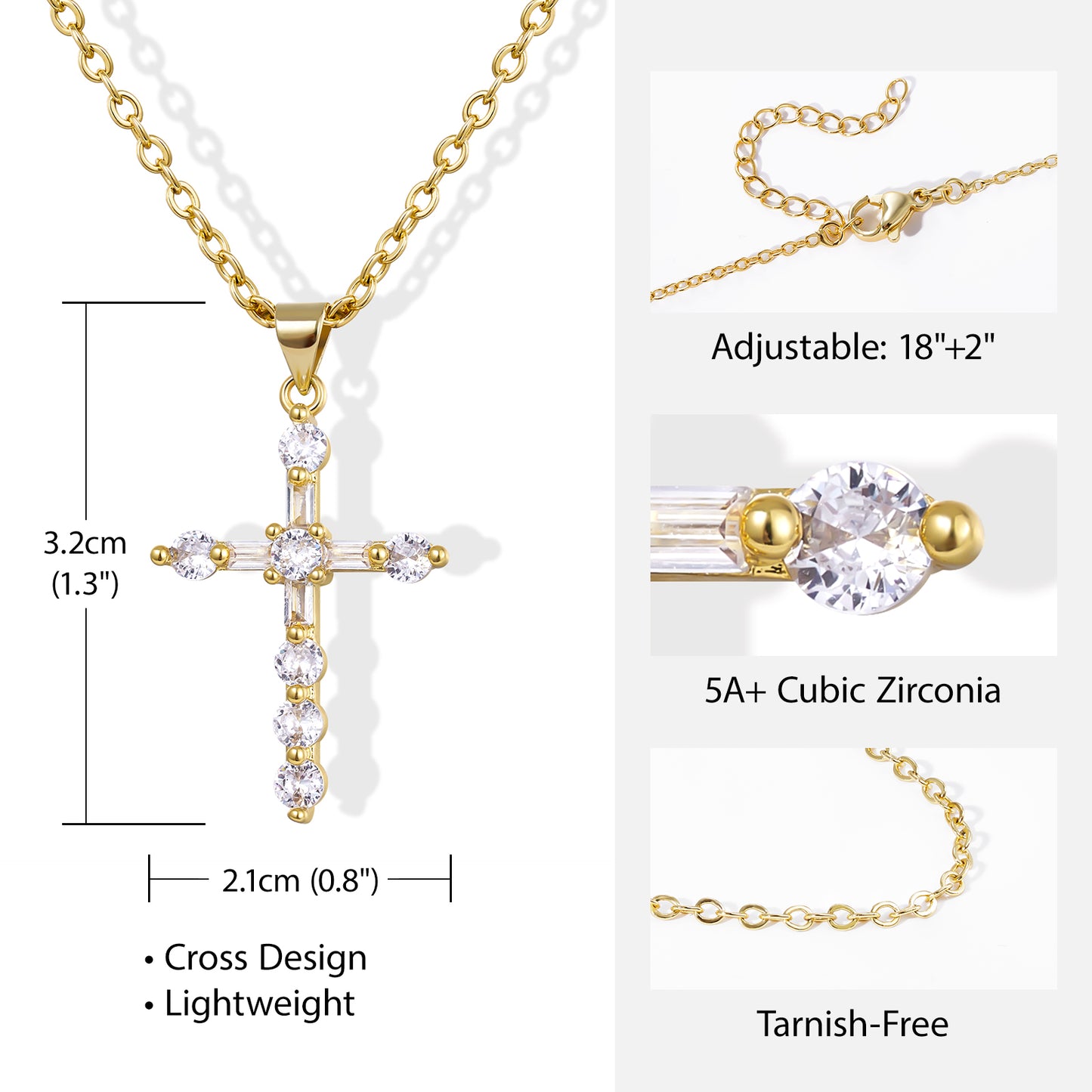 KissYan Cross Necklace Cubic Zirconia Faith Pendant
