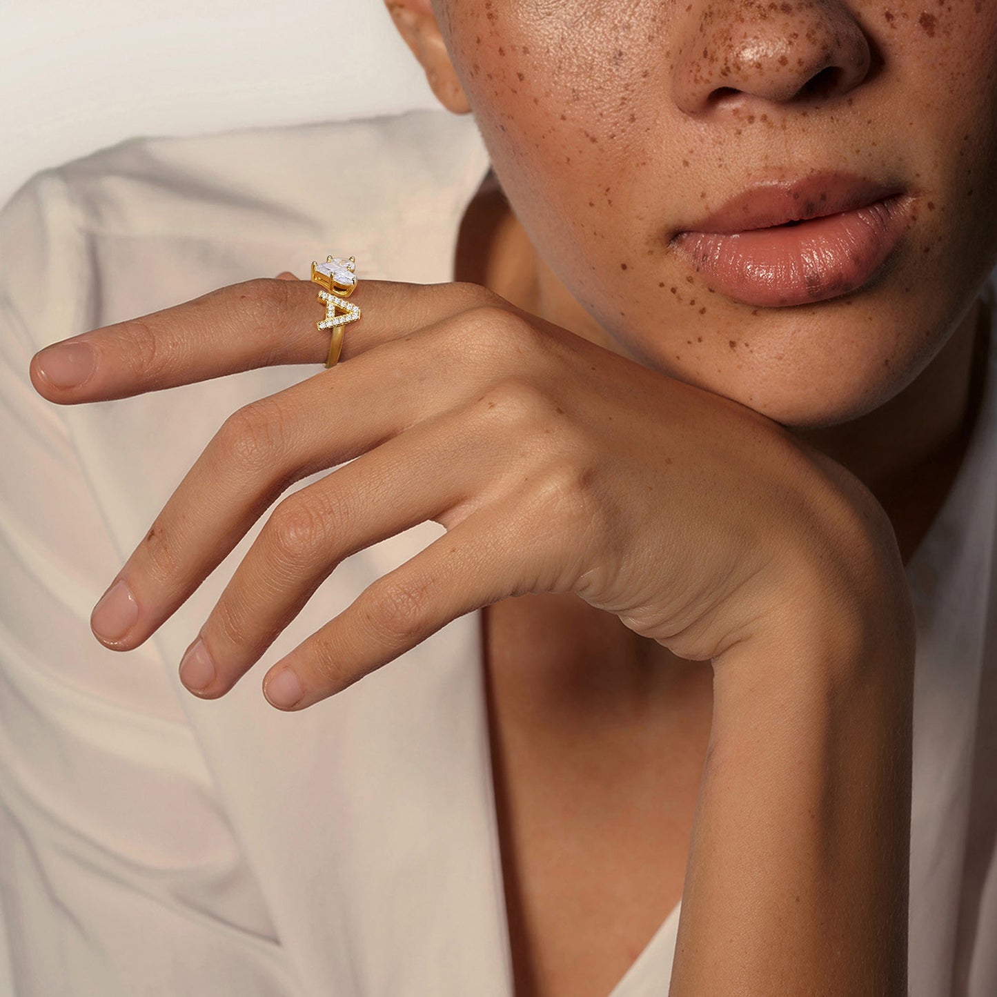 KissYan Sterling Silver Initial Heart Open Adjustable with CZ Ring