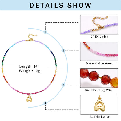 KissYan Beaded Bubble Letter Pendant Rainbow Gemstone Choker