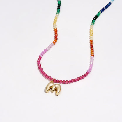 KissYan Beaded Bubble Letter Pendant Rainbow Gemstone Choker