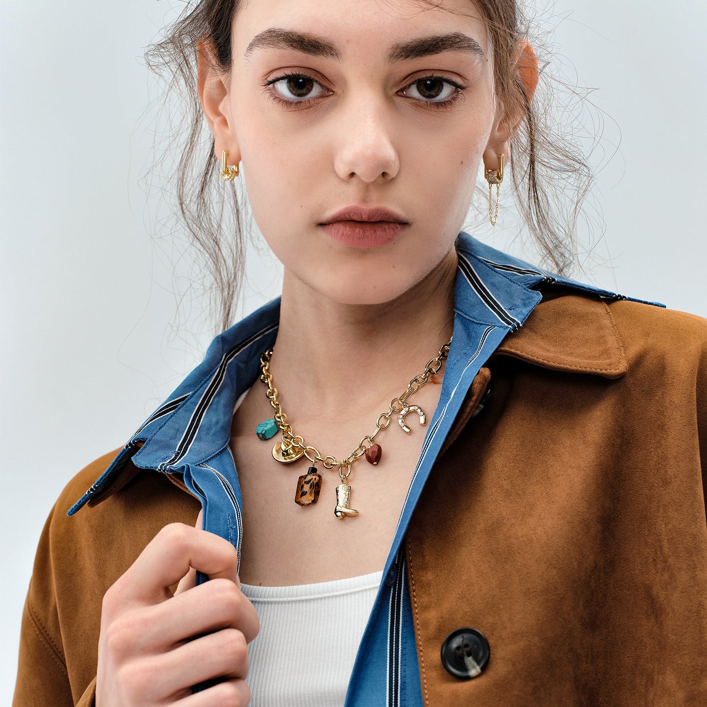 KissYan Cowgirl Western Charm Boot Horseshoe Turquoise Pendant Necklace