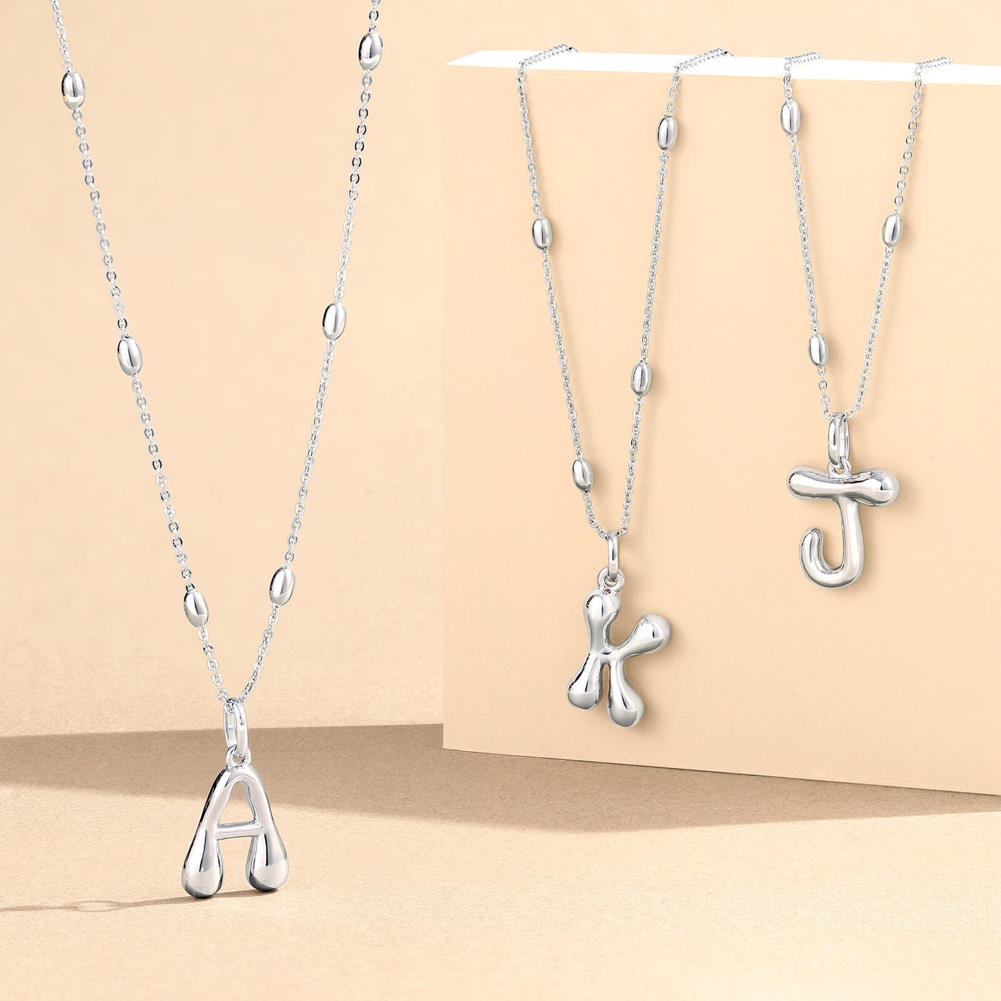 KissYan Bubble Letter Necklace,14K Gold Plated Balloon Initial Pendant with Bead Chain Dainty Jewelry Gift for Women