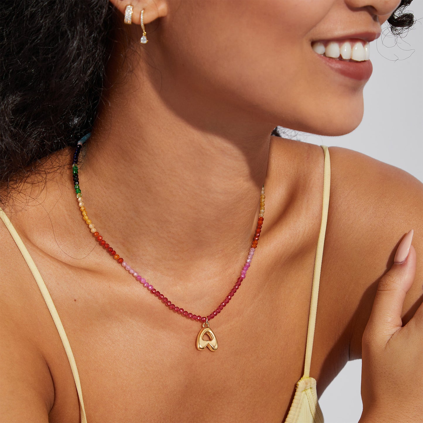 KissYan Beaded Bubble Letter Pendant Rainbow Gemstone Choker