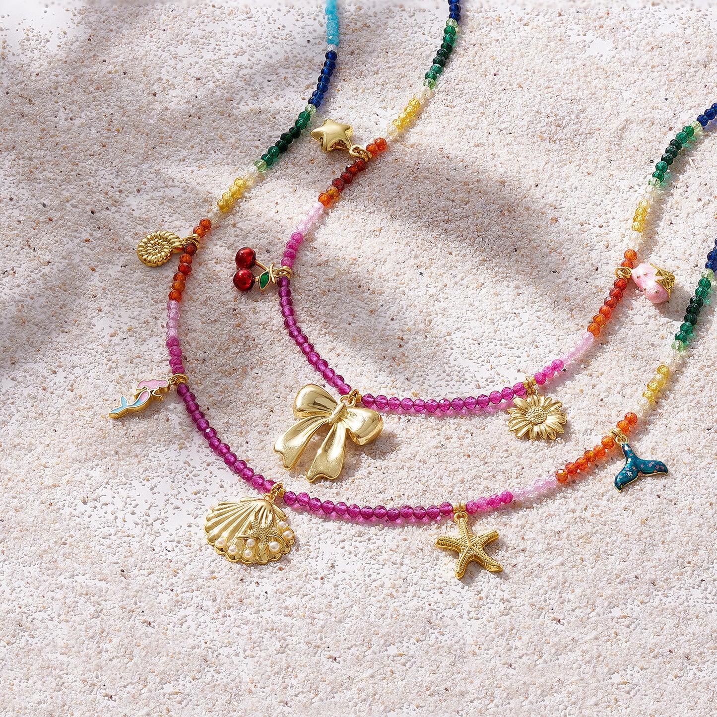 KissYan Beaded Necklace Beach Shell Star Starfish Mermaid