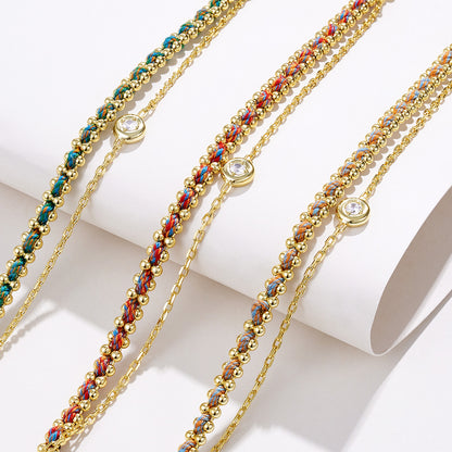 KissYan Adjustable Sports String  Stackable Bracelet 14K Gold Plated