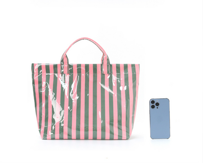 Striped Tote Bag – Lightweight Large-Capacity Handbag for Commuting & Travel