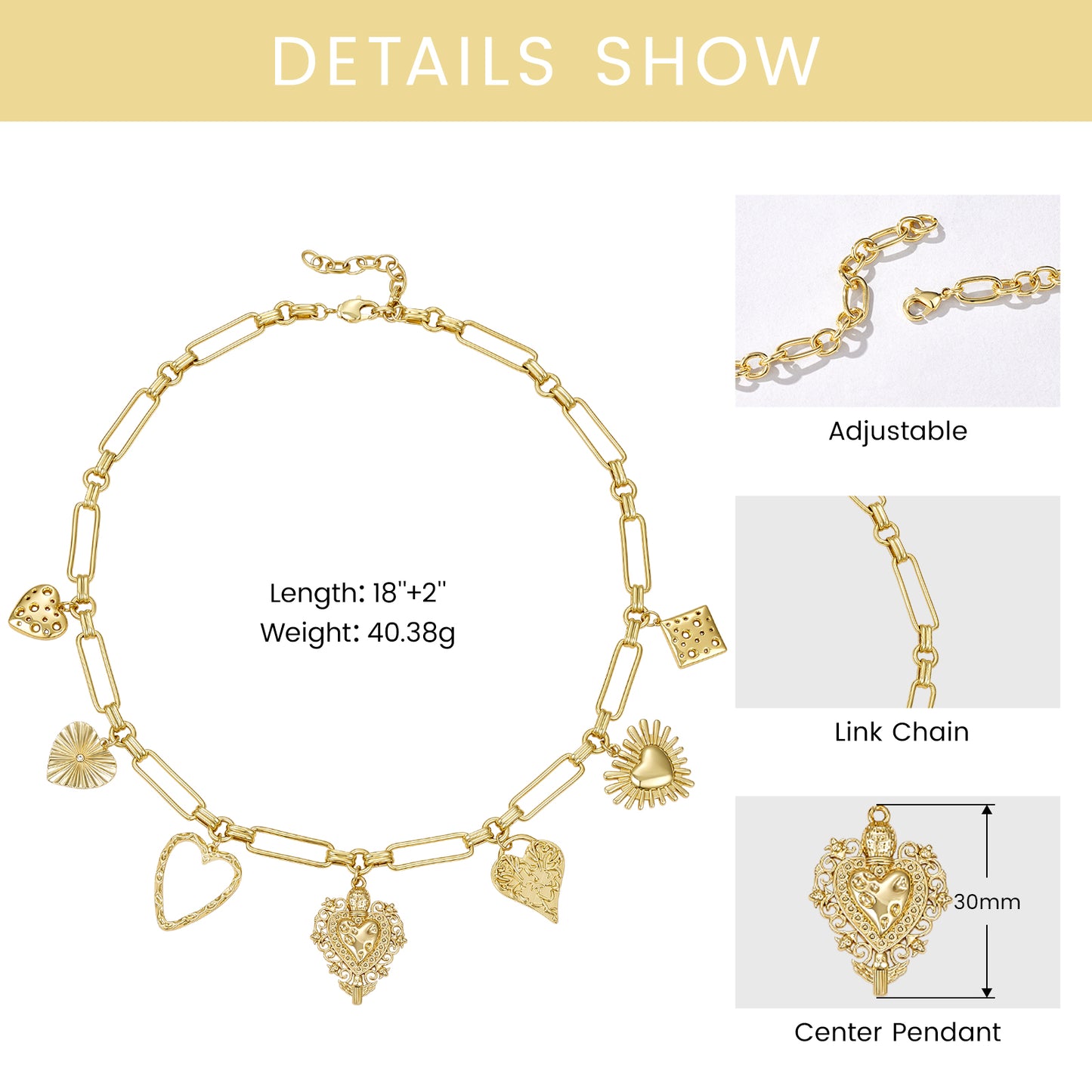 KissYan Chunky Love Heart Pendant Charm Necklace