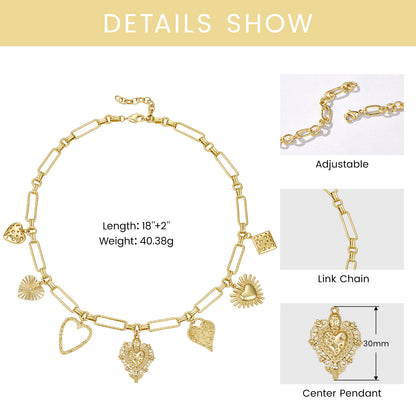 KissYan Chunky Love Heart Pendant Charm Necklace