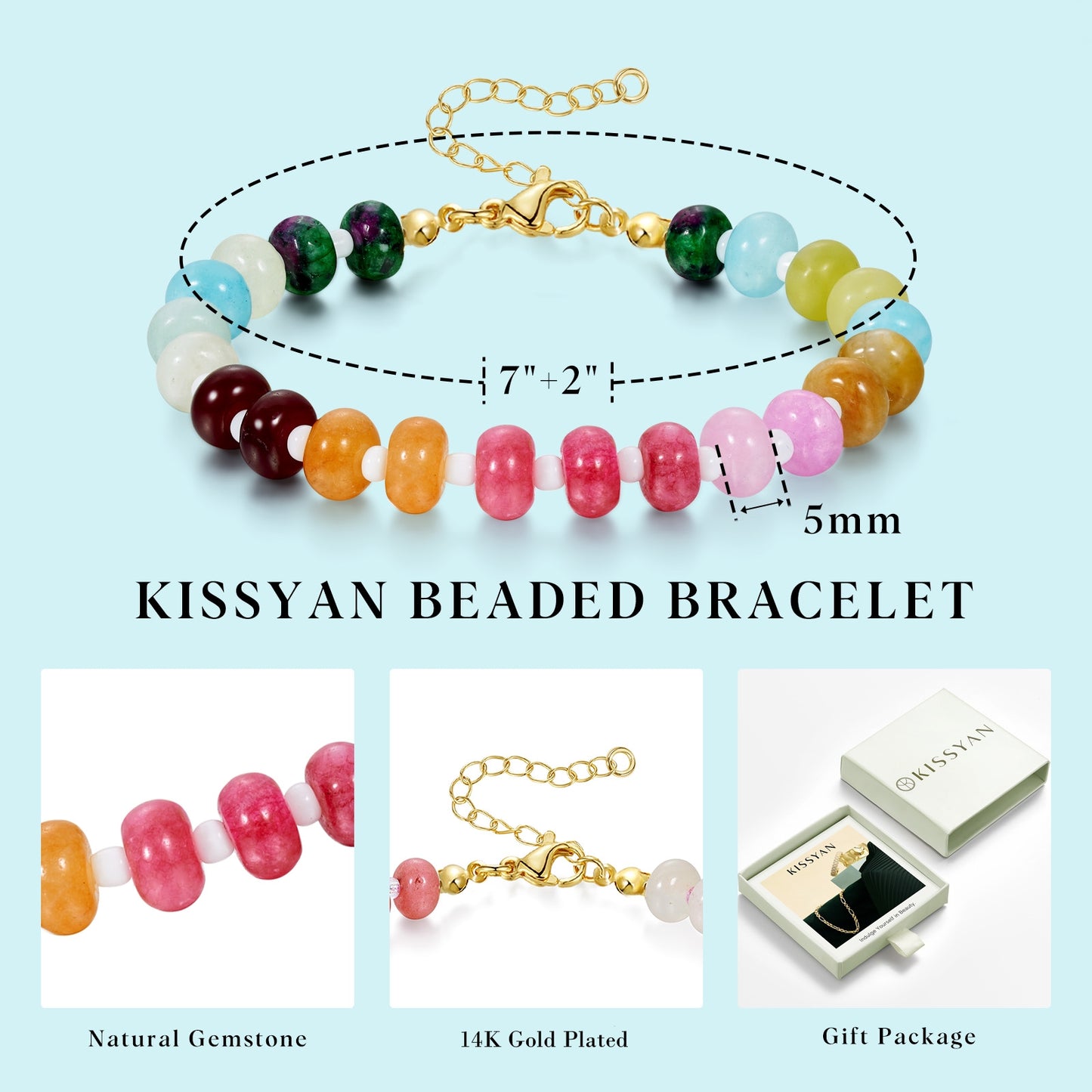 KissYan Beaded Bracelets Colorful Gemstone Boho