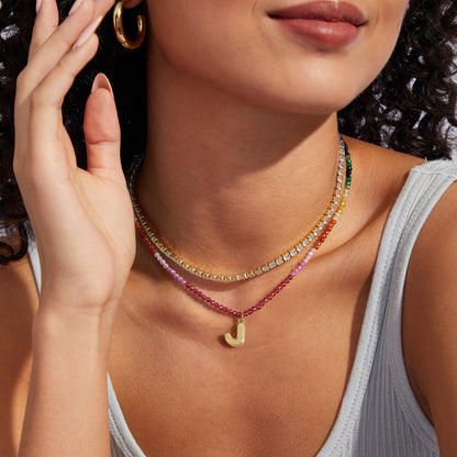KissYan Beaded Bubble Letter Pendant Rainbow Gemstone Choker