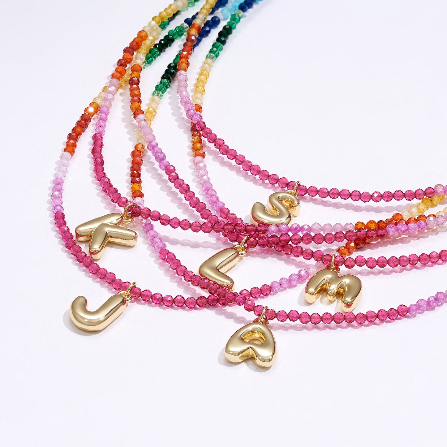 KissYan Beaded Bubble Letter Pendant Rainbow Gemstone Choker