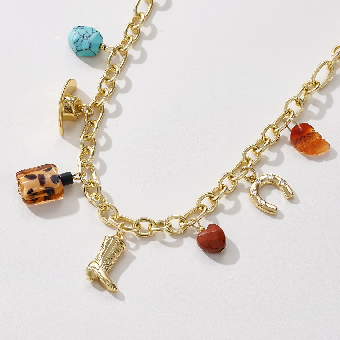 KissYan Cowgirl Western Charm Boot Horseshoe Turquoise Pendant Necklace