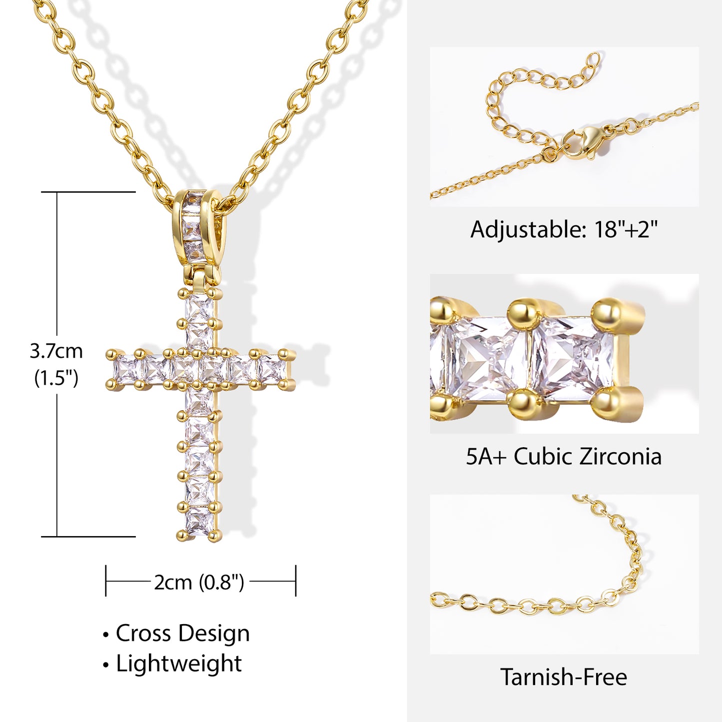 KissYan Cross Necklace Cubic Zirconia Faith Pendant