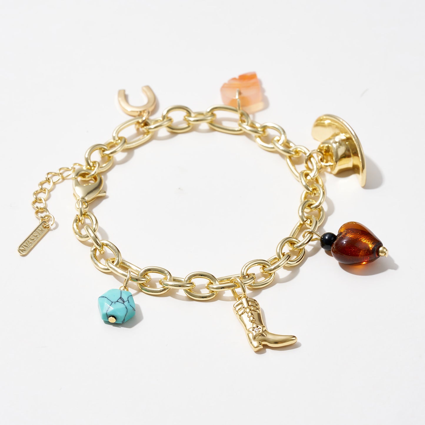 KissYan Cowgirl Charm Boot Horseshoe Turquoise Pendant Bracelets