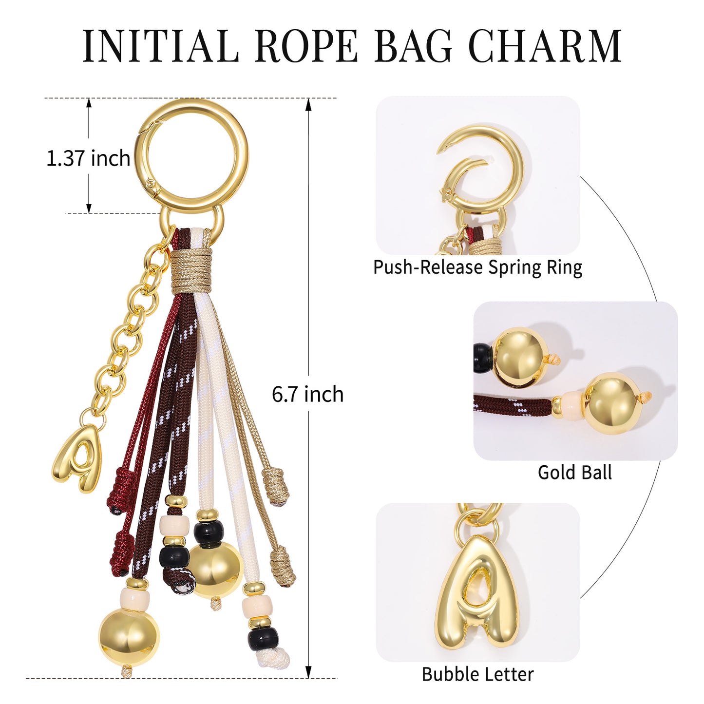 KissYan Initial Bag Charm Colorful Rope Puffy Letter Purse Keychain