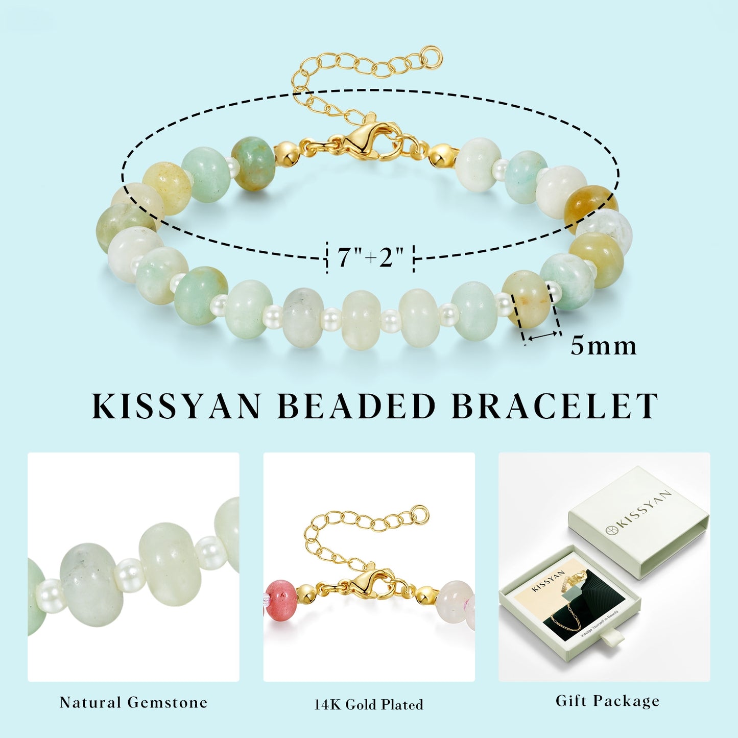 KissYan Beaded Bracelets Colorful Gemstone Boho