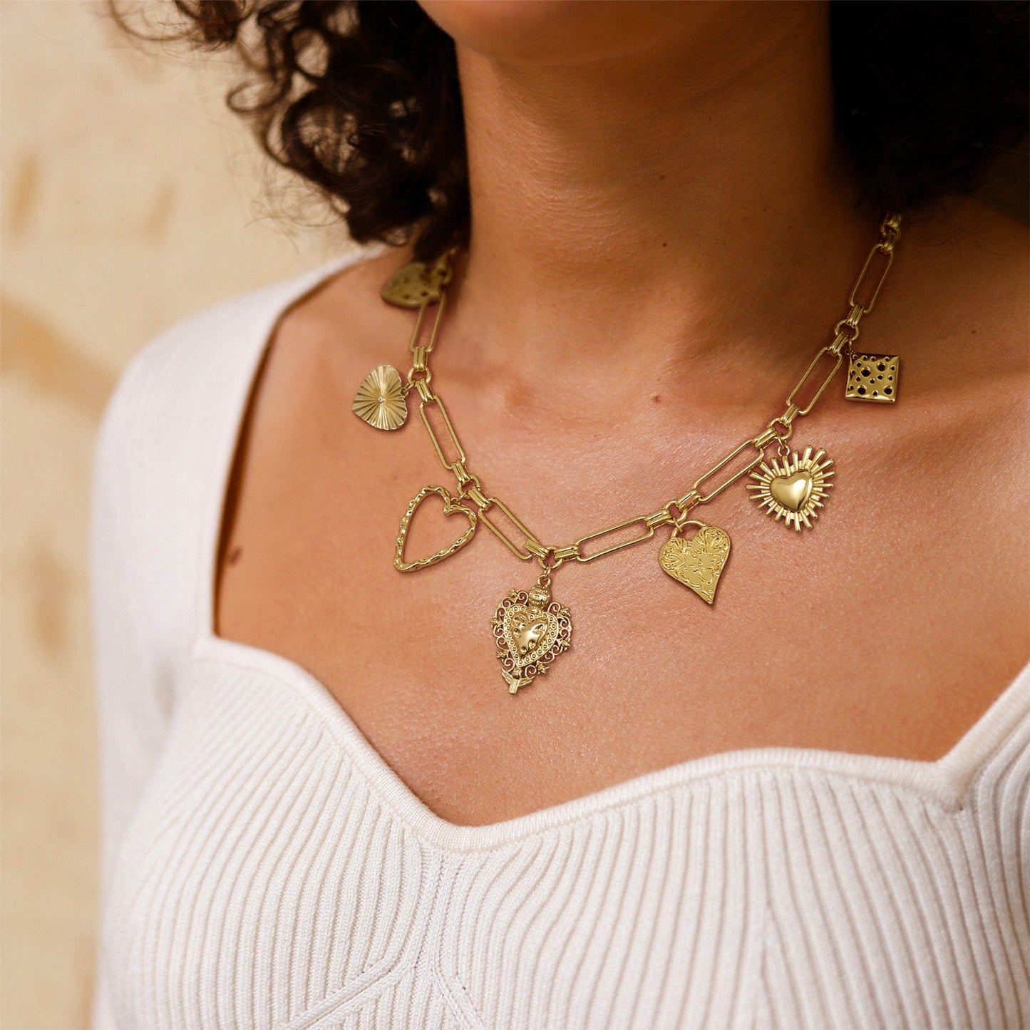 KissYan Chunky Love Heart Pendant Charm Necklace