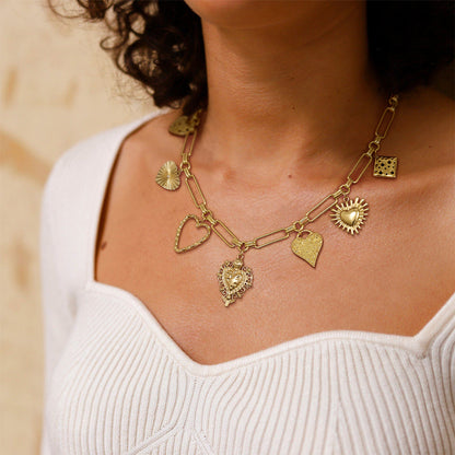 KissYan Chunky Love Heart Pendant Charm Necklace