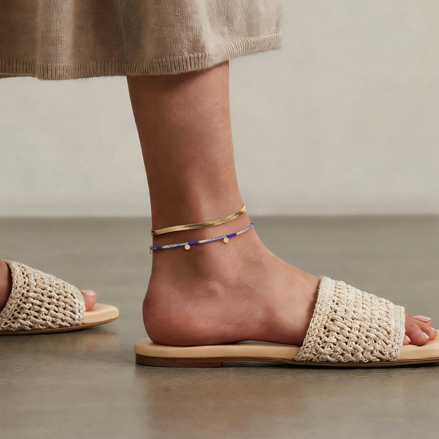 KissYan Beaded Ankle Bracelet with Charm, Waterproof Gift for Women