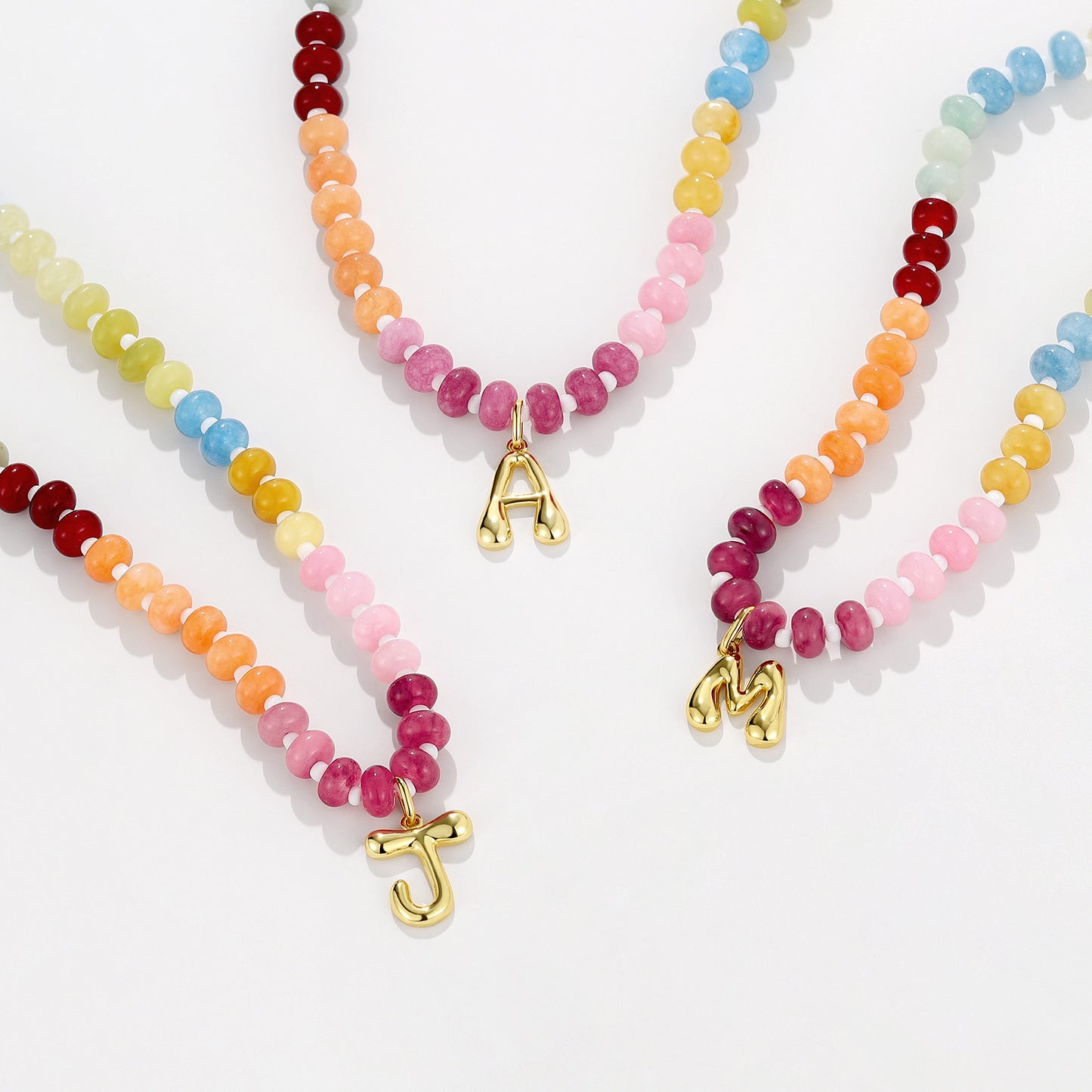KissYan Colorful Beaded Gemstone Choker Bubble Letter Pendant