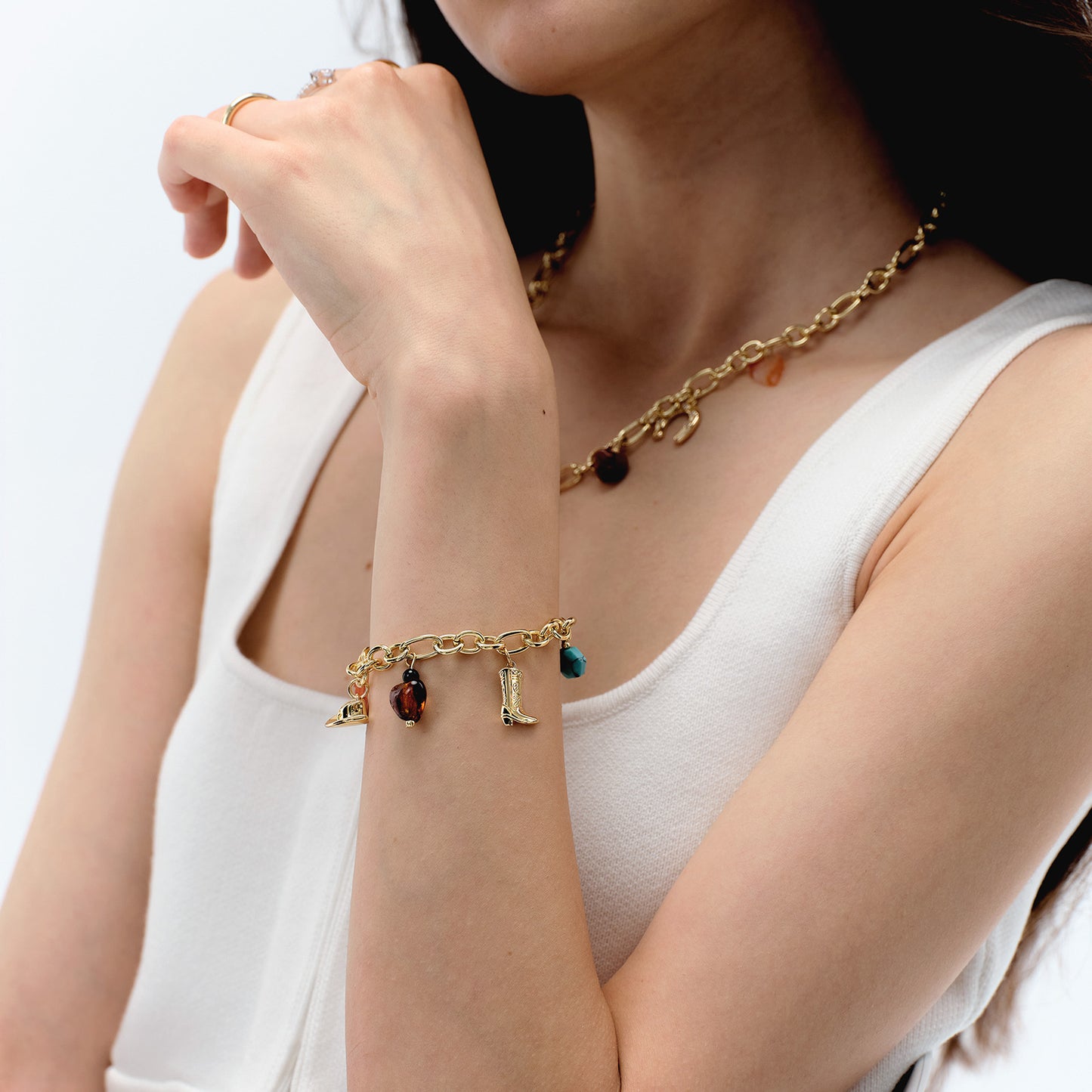 KissYan Cowgirl Charm Boot Horseshoe Turquoise Pendant Bracelets