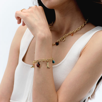 KissYan Cowgirl Charm Boot Horseshoe Turquoise Pendant Bracelets