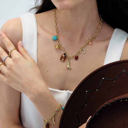 KissYan Cowgirl Western Charm Boot Horseshoe Turquoise Pendant Necklace