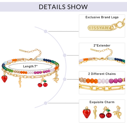 KissYan Adjustable Stackable Enamel Beaded Bracelets for Women