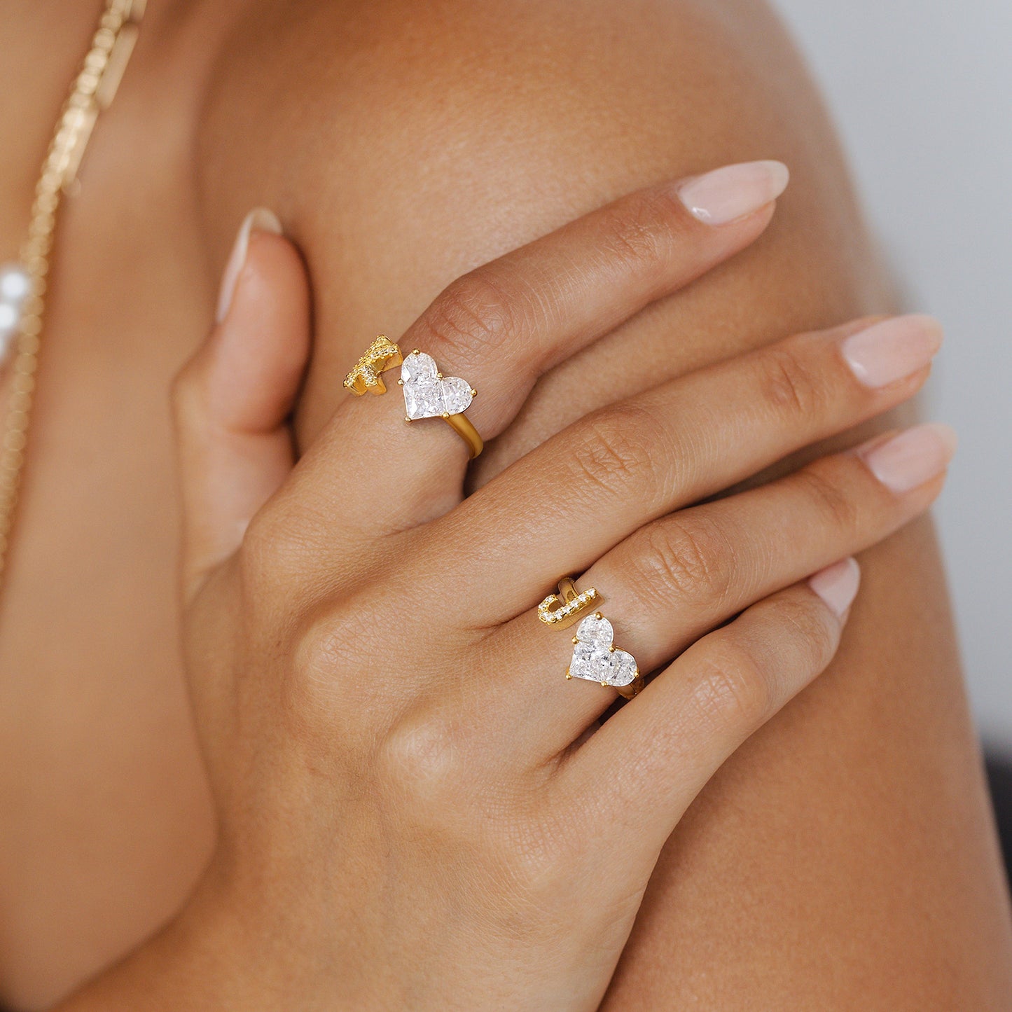 KissYan Sterling Silver Initial Heart Open Adjustable with CZ Ring