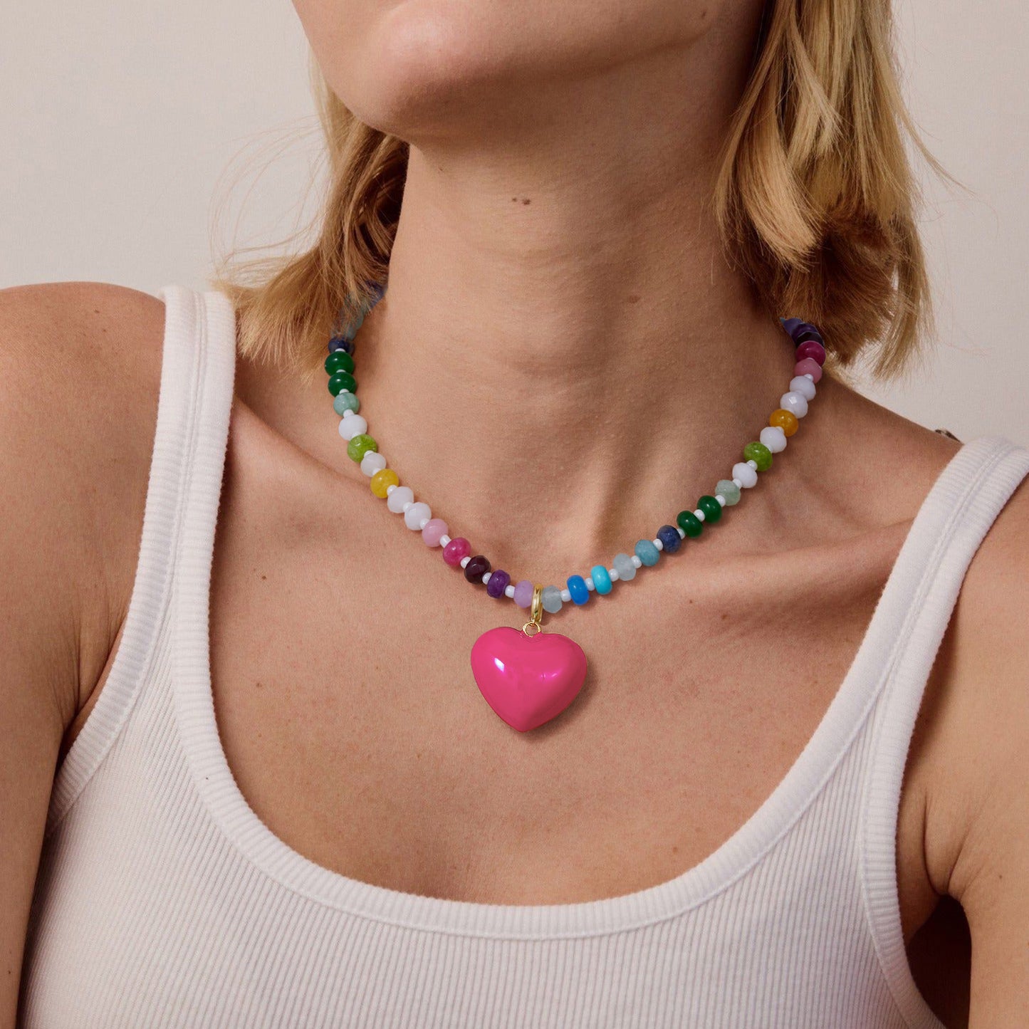 KissYan Beaded Bubble Puffy Heart Necklaces Colorful Choker