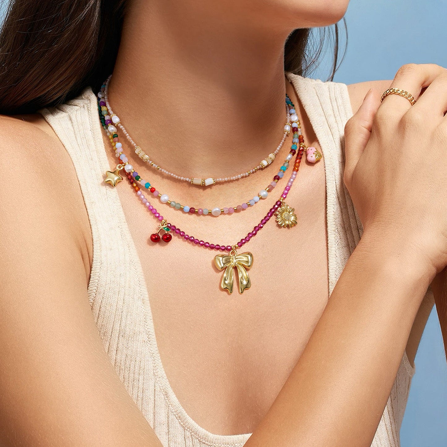 KissYan Beaded Necklace Beach Shell Star Starfish Mermaid