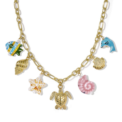 KissYan Charm Necklace Heart Starfish Sun Pendant